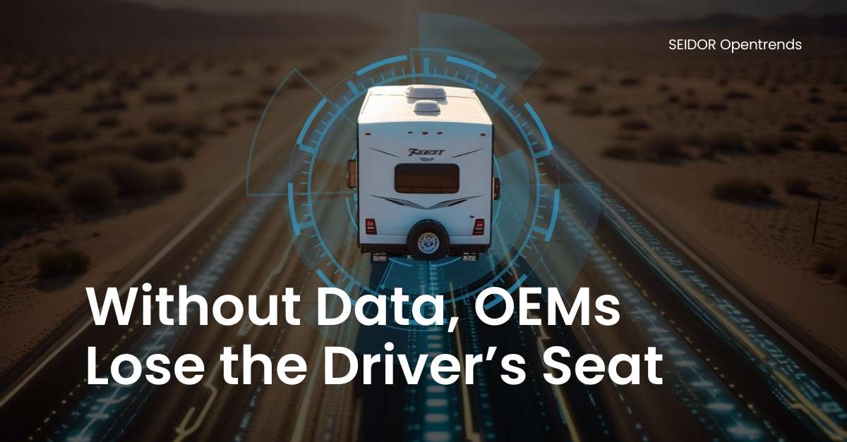 Stunning cinematic aerial of an RV being towed across an endless desert road in Nevada, faint glowing digital pathways over the asphalt symbolizing IoT connectivity, realistic travel photography with futuristic digital accents