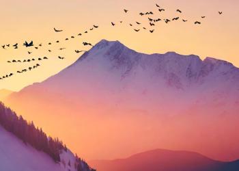 snowed mountains at sunrise