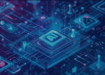 An abstract, futuristic digital illustration depicting a complex network of interconnected AI agents seamlessly integrating with an enterprise technology stack. The visual metaphor showcases data flow, automation, and enhanced efficiency