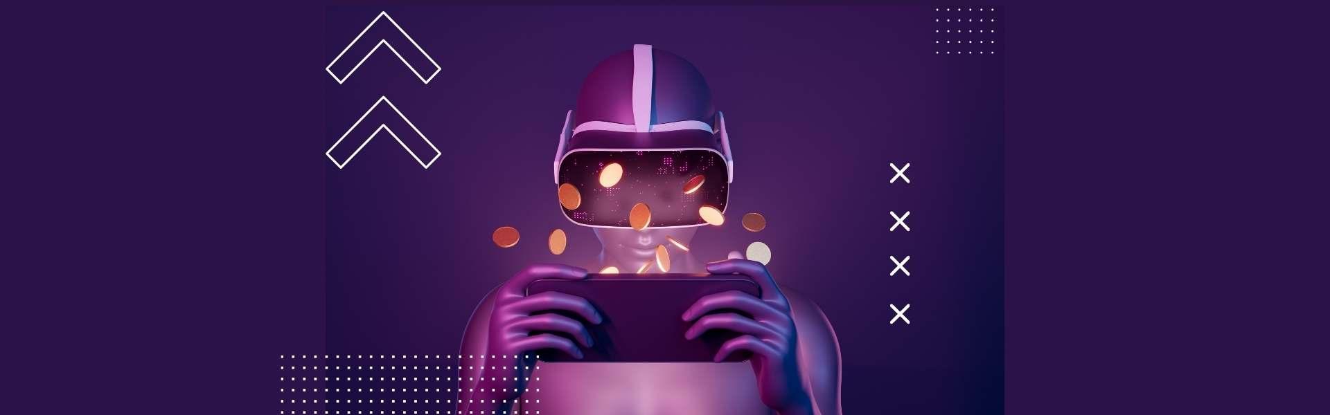 neon purple geometric image of person in metaverse