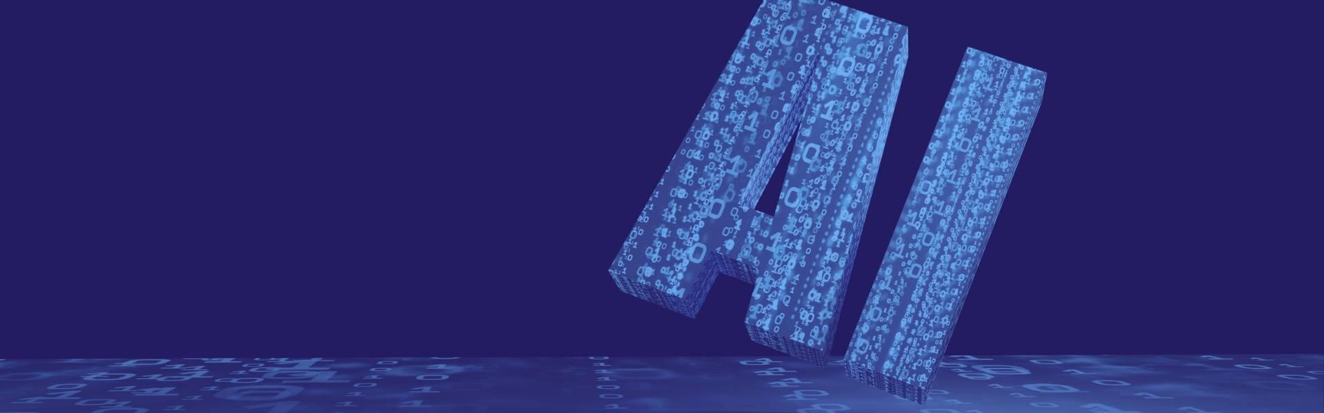 letters AI filled with zeros and ones