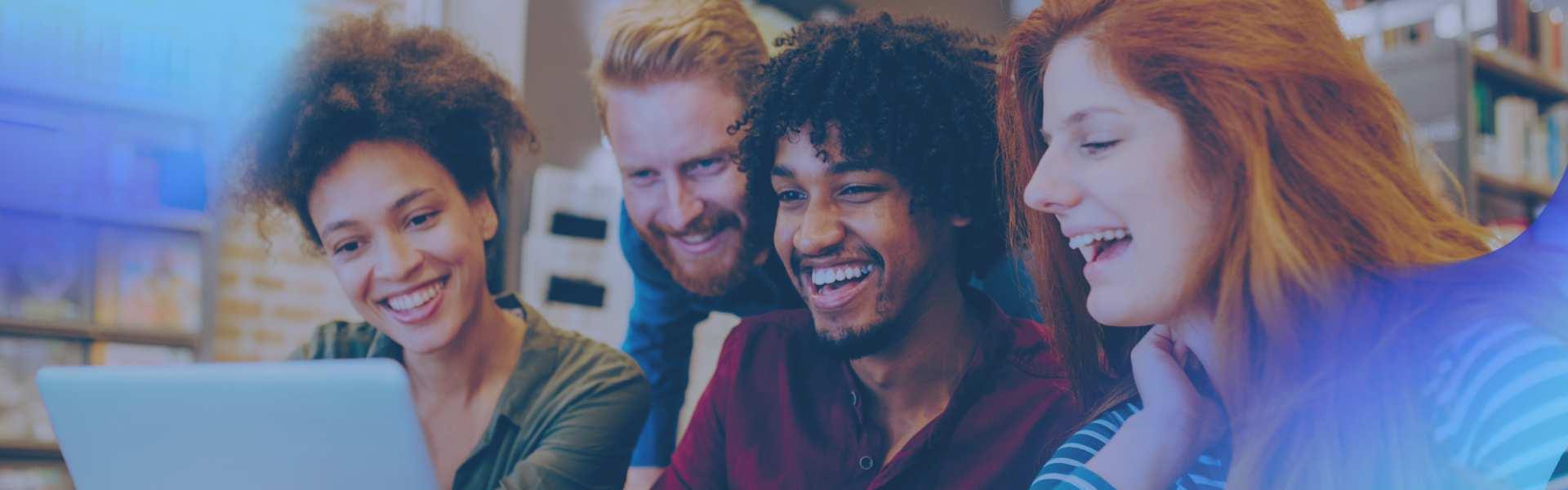 happy people using technology