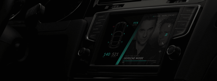 inside car screens showing depeche mode music